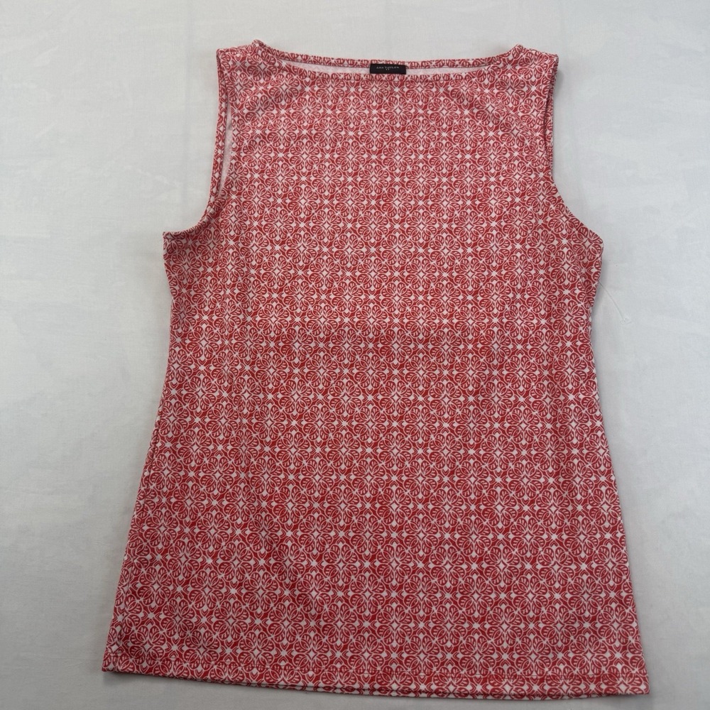 Ann Taylor Women's M Red White Geometric Print Sleeveless Stretch Tunic Top